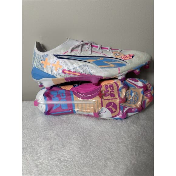 Puma Ultra Ultimate FG/AG Soccer Cleats White Pink Blue Size 9.5 108063-01 Rare main image 4